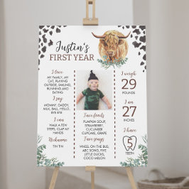 Póster Rótulo del primer cumpleaños de la vaca de Highlan