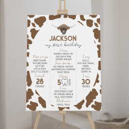 Póster Rótulo del primer cumpleaños de la vaca de Highlan