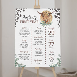 Póster Rótulo del primer cumpleaños de la vaca de Highlan