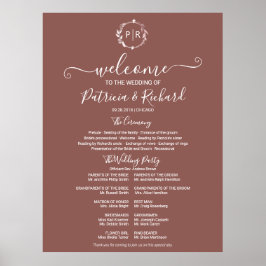 Póster Rótulo del programa de ceremonias de Boda de monog