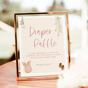 Póster Rótulo Diaper Raffle, Chica Rosa Boho Baby Shower