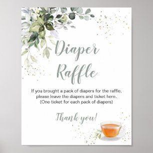 Póster Rótulo Diaper Raffle, Fiesta de té de Baby Shower 