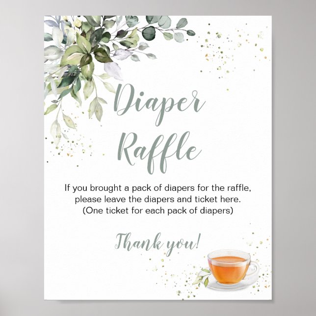 Póster Rótulo Diaper Raffle, Fiesta de té de Baby Shower  (Frente)