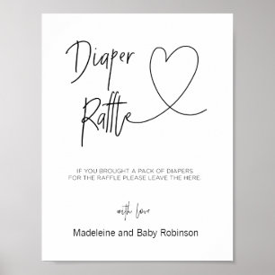 Póster Rótulo Diaper Raffle para Baby Shower Games Heart