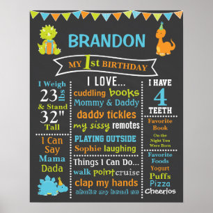 Póster Rótulo Dinosaur Birthday Chalkboard