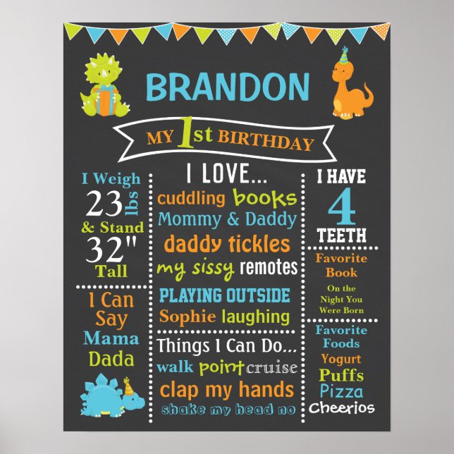 Póster Rótulo Dinosaur Birthday Chalkboard (Frente)