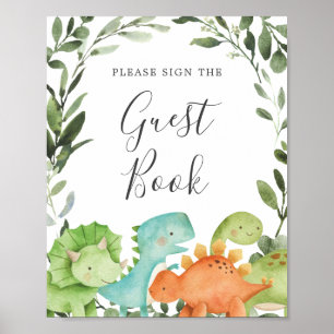 Póster Rótulo Dinosaurios Baby Shower Guestbook