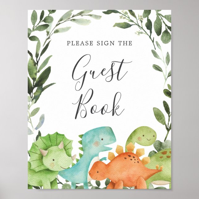 Póster Rótulo Dinosaurios Baby Shower Guestbook (Frente)