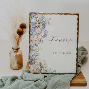 Póster Rótulo Dusty Blue Cream Floral Favor