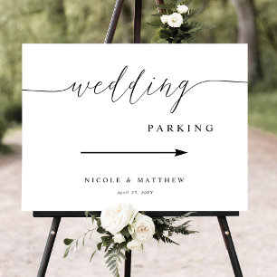 Póster Rótulo elegante de estacionamiento Boda Script
