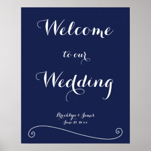 Póster Rótulo elegante de recepción de boda azul de la ma