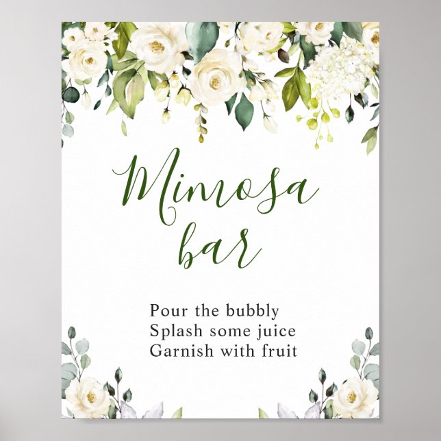 Póster Rótulo elegante Eucalyptus Floral Mimosa Bar Boda (Frente)