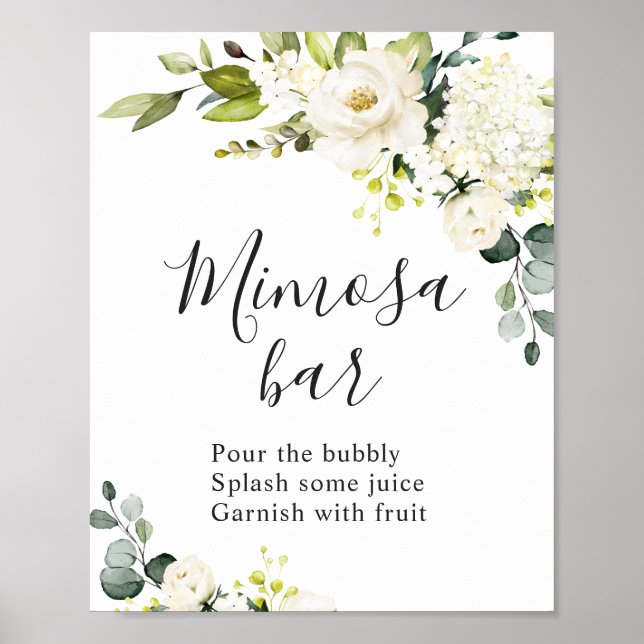 Póster Rótulo elegante Eucalyptus Floral Mimosa Bar Boda (Frente)