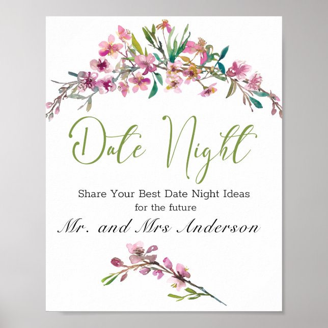 Póster Rótulo elegante floral con flores de cerezo rosa (Frente)