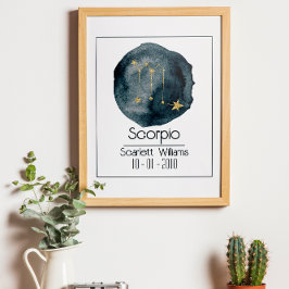 Póster Rótulo Escorpio Zodiac: Nombre y Cumpleaños Person