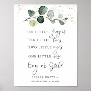 Póster Rótulo Eucalyptus Baby Shower Ten Little Fingers