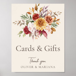 Póster Rótulo Fall Floral Marfil Wedding Cards & Gifts