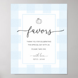 Póster Rótulo Fall Pumpkin Gingham Blue Gingham Favor