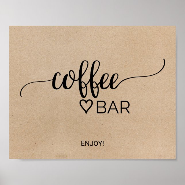 Póster Rótulo Faux Kraft Calligraphy Coffee Bar (Frente)