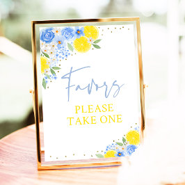 Póster Rótulo Favor de Ducha Azul Floral Lemon Bridal