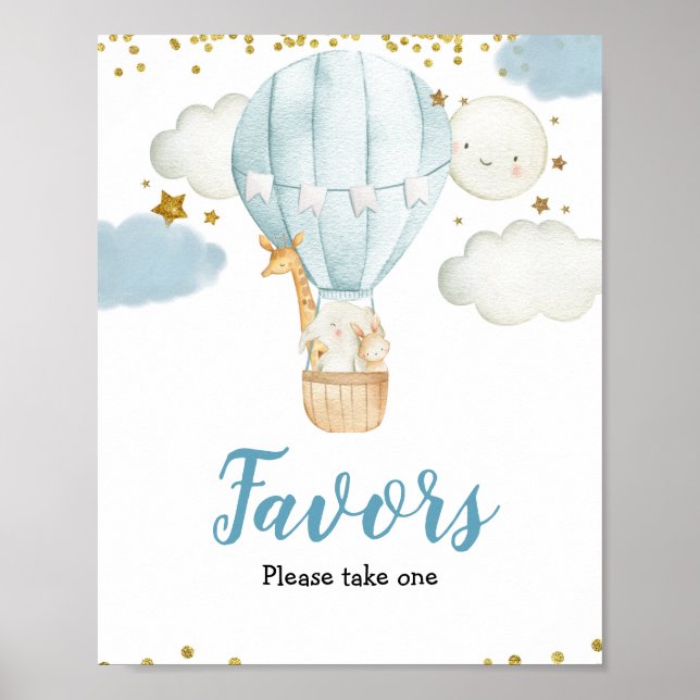 Póster Rótulo Favor de la acuarela del globo aerostático  (Frente)