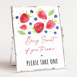 Póster Rótulo Favor del Cumpleaños de Fresa Blueberry