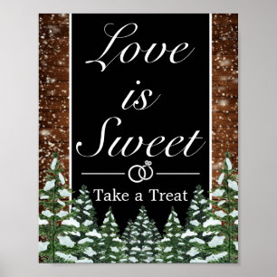 Póster Rótulo favorito de la Madera Nieve Negra y la Boda