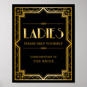 Póster Rótulo femenino de cesta de baño   Gatsby Art Deco