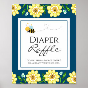 Póster Rótulo Fiesta Cute Bee Baby Shower Diaper Raffle