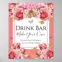 Póster Rótulo Fiesta de barra de bebidas Baby Shower mari
