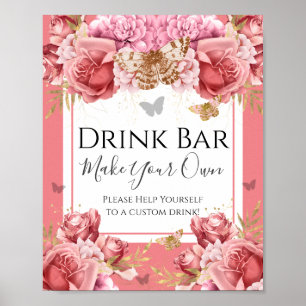 Póster Rótulo Fiesta de barra de bebidas Baby Shower mari
