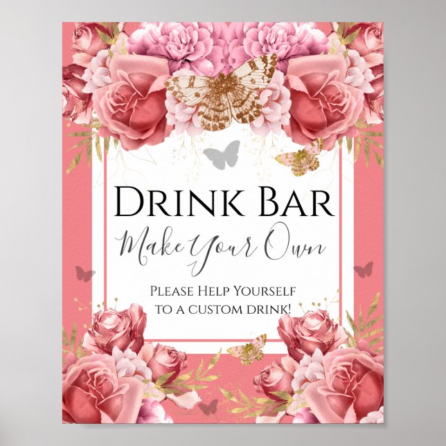 Póster Rótulo Fiesta de barra de bebidas Baby Shower mari (Frente)