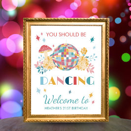 Póster Rótulo Fiesta de bienvenida a cumpleaños de Disco 