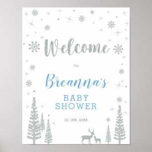 Póster Rótulo Fiesta de bienvenida de Winter Boy Baby Sho