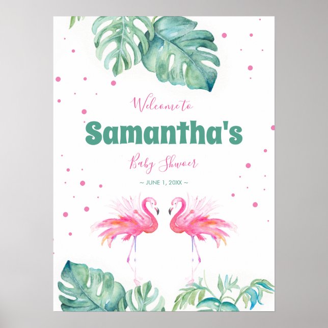 Póster Rótulo Fiesta de bienvenida Flamingo tropical (Frente)