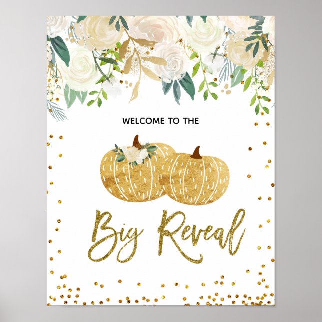 Póster Rótulo Fiesta de calabaza dorada y blanca (Frente)