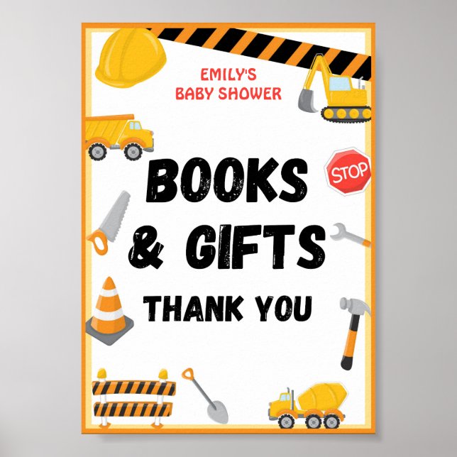 Póster Rótulo Fiesta de Construcción, Cumpleaños, Baby Sh (Frente)