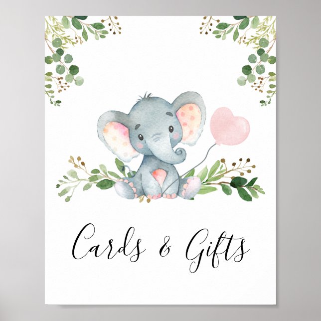 Póster Rótulo Fiesta de elefante de globo rosa Baby Showe (Frente)