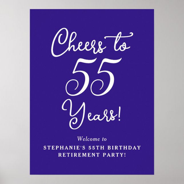 Póster Rótulo Fiesta de Jubilación de 55 años con morado (Frente)