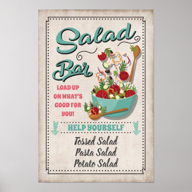 Póster Rótulo Fiesta de la barra de ensaladas (Frente)