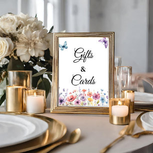 Póster Rótulo fiesta de las mariposas Pastel de regalo y 