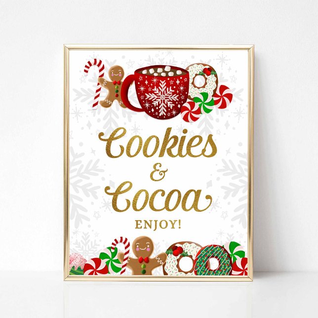 Póster Rótulo Fiesta de Navidades dulces y de cacao (Cookies & Cocoa Christmas Party Table Sign, Sweet Christmas Theme)