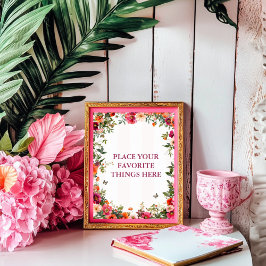 Póster Rótulo Fiesta floral rosa y roja