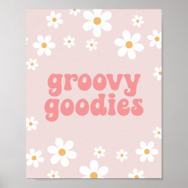 Póster Rótulo Fiesta Retro Daisy Pink boho Groovy Goodies