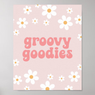 Póster Rótulo Fiesta Retro Daisy Pink boho Groovy Goodies