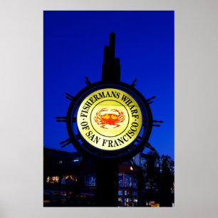 Póster Rótulo Fisherman's Wharf de noche