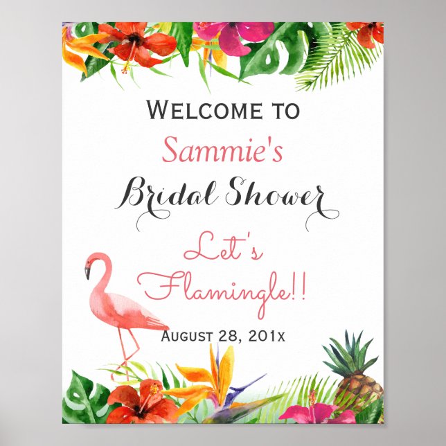 Póster Rótulo Flamingle Flamingo Bridal Shower (Frente)
