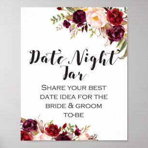 Póster Rótulo floral Borgoña Boho - Rótulo nocturno de no