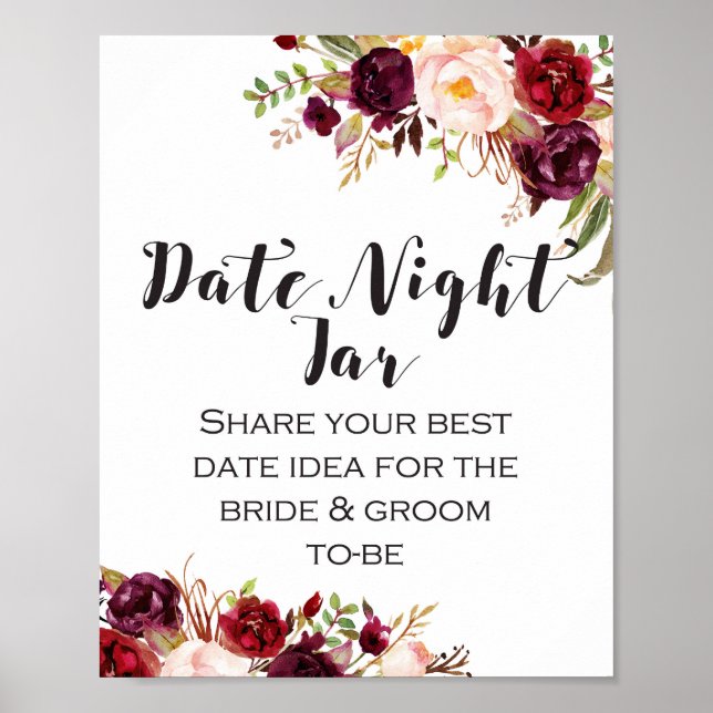 Póster Rótulo floral Borgoña Boho - Rótulo nocturno de no (Frente)
