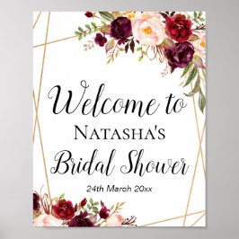 Póster Rótulo floral Borgoña Personalizado de 8 x 10"